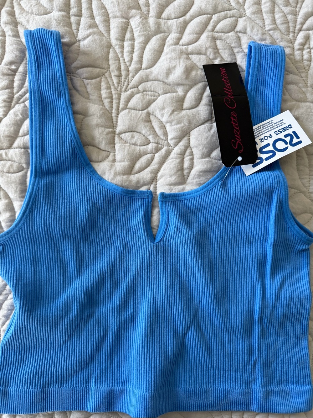 Sean Collection Bright Blue Ribbed Tank with Front Notch
